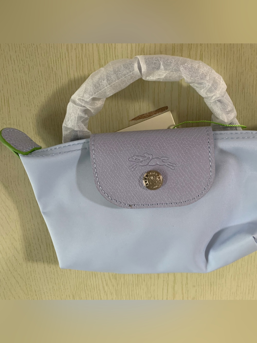 Longchamp Light Lavender Mini Top-Handle Bag with Lime Trim - Picture 4 of 5